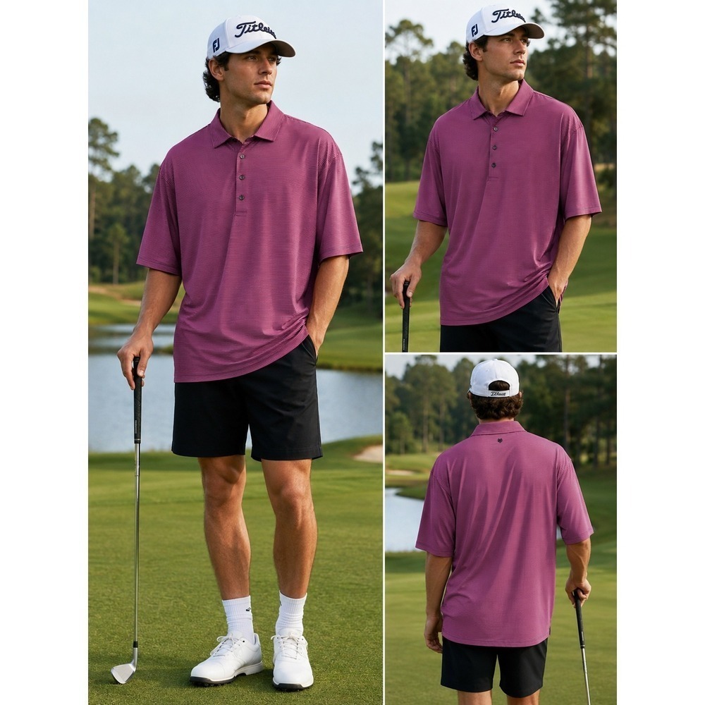 Greyson Men's Golf Polo XXL Striped Performance Activewear Pink Grey Striped